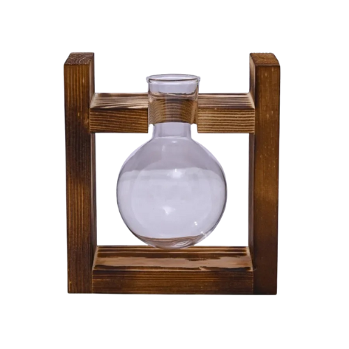 Hydroponische Vase und Holzstütze