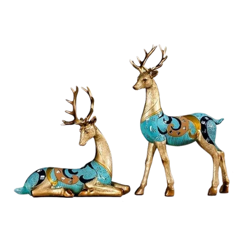 Nordische Hirschfiguren in Gold-Türkis